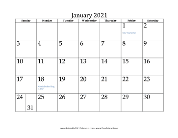 January 2021 Calendar Calendar