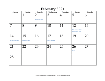 February 2021 Calendar Calendar