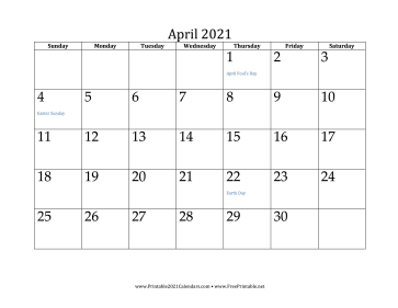 April 2021 Calendar Calendar
