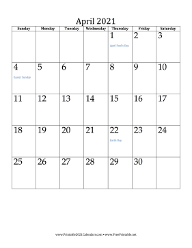 April 2021 Calendar (vertical) Calendar