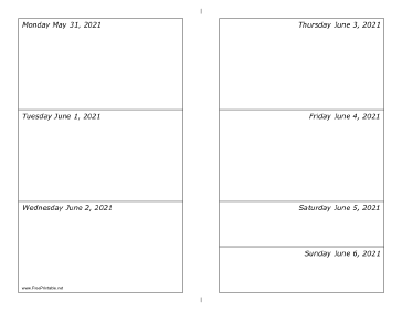 05/31/2021 Weekly Calendar-landscape Calendar
