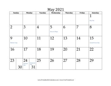 May 2021 Calendar Calendar