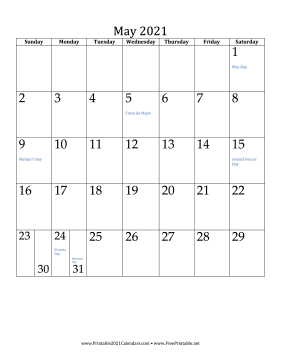 May 2021 Calendar (vertical) Calendar
