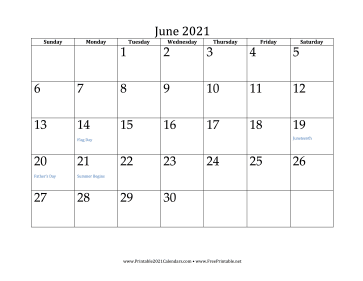 June 2021 Calendar Calendar