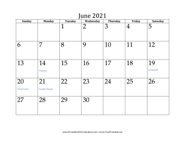 View June 2021 Calendar Printable With Holidays Images