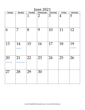 June 2021 Calendar (vertical) Calendar