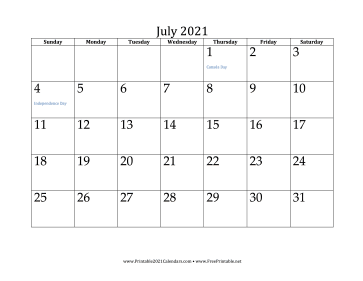 July 2021 Calendar Calendar