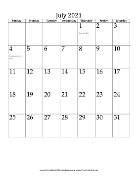 July 2021 Calendar (vertical) Calendar