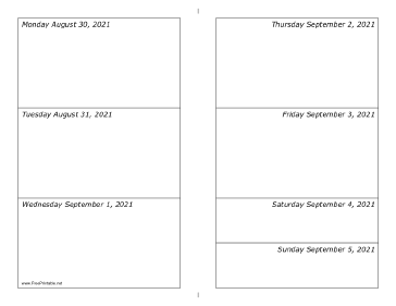 08/30/2021 Weekly Calendar-landscape Calendar