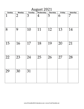 August 2021 Calendar (vertical) Calendar