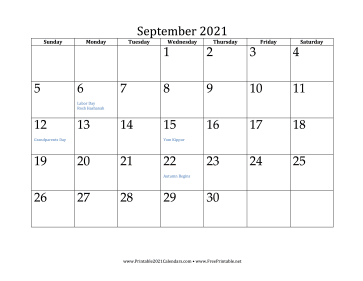 September 2021 Calendar Calendar