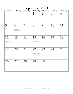 September 2021 Calendar (vertical) Calendar