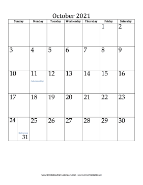 October 2021 Calendar (vertical) Calendar