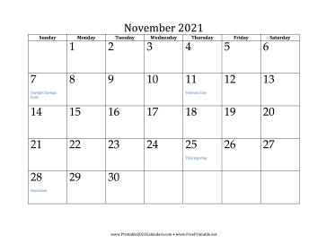 November 2021 Calendar Calendar