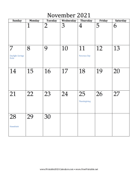 November 2021 Calendar (vertical) Calendar
