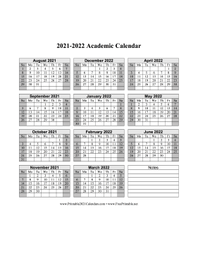 2021-2022 Academic Calendar Printable 2021 2022 Academic Calendar