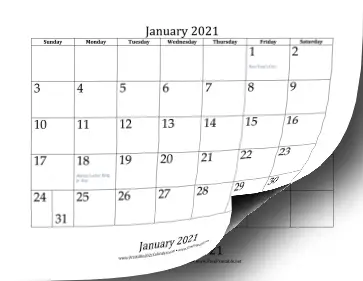 2021 Bottom Month Calendar