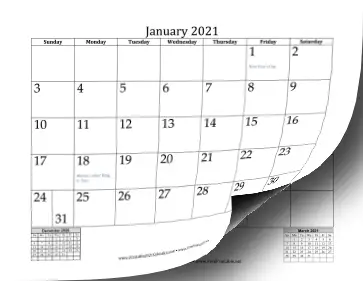 2021 Calendar Mini-Month Calendar