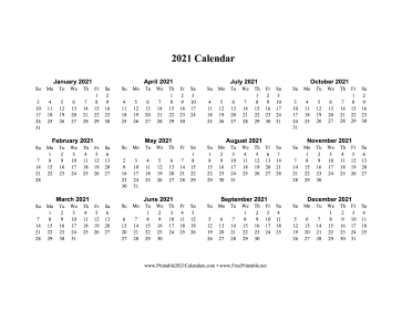 2021 Calendar One Page Horizontal Descending Calendar