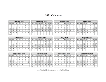 2021 Calendar One Page Horizontal Grid Calendar