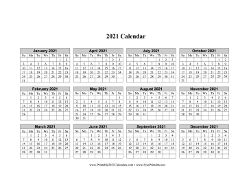 2021 Calendar One Page Horizontal Grid Descending Calendar