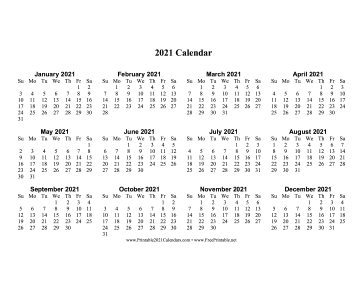 2021 Calendar One Page Large Horizontal Calendar