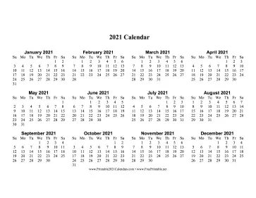 2021 Calendar One Page Large Horizontal Calendar