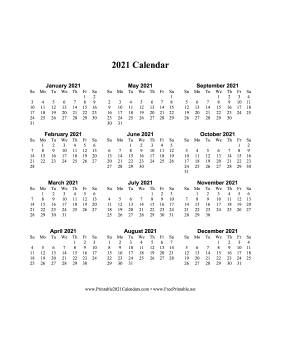 2021 Calendar One Page Vertical Descending Calendar