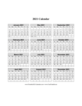 2021 Calendar One Page Vertical Grid Descending Calendar