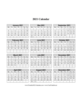 2021 Calendar One Page Vertical Grid Descending Monday Start Calendar