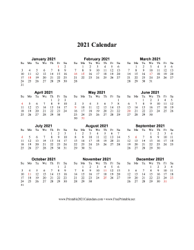 2021 Calendar One Page Vertical Holidays in Red Calendar