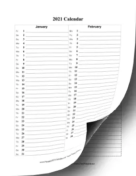 2021 Calendar Vertical List Calendar