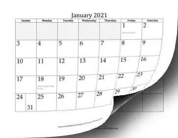 2021 Grayed Out Calendar