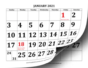 2021 Large Print Calendar