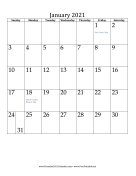 January 2021 Calendar (vertical) calendar