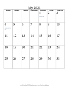 July 2021 Calendar (vertical) calendar