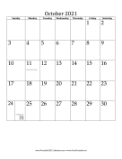 October 2021 Calendar (vertical) calendar