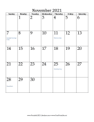 November 2021 Calendar (vertical) calendar