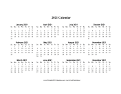 2021 Calendar One Page Horizontal Descending calendar