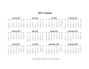 2021 Calendar One Page Horizontal Descending Holidays In Red calendar