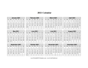 2021 Calendar One Page Horizontal Grid calendar