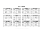 2021 Calendar One Page Horizontal Grid Descending calendar