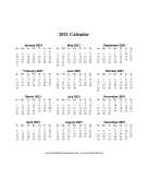 2021 Calendar One Page Vertical Descending calendar