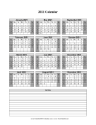 2021 on one page (vertical shaded weekends notes)